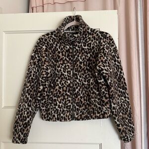 American Eagle cropped leaped print fleece zip up